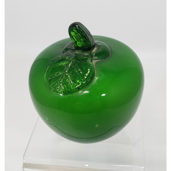 Apple Blown Glass Green Apple Decorative Art Glass Accent Seasonal Excellent - Picture 2 of 5